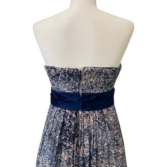 BcbgMaxazria Silk Abstract Floral Print Empire Maxi Long Dress Chiffon Gown Navy - Picture 6 of 11